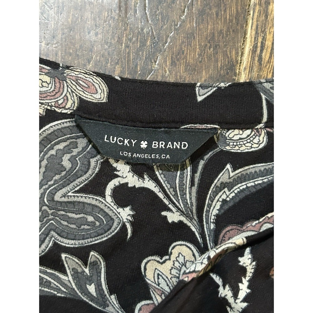 Lucky Brand Top Womens 1X Black Floral 3/4 Sleeve Peasant Boho Tunic Blouse - Picture 3 of 5